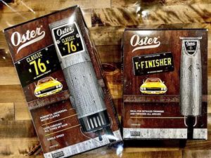 A professional barbershop photograph of an Oster Classic 76 hair clipper and T-outliner shaver which are regularly used to shape long haircut in men